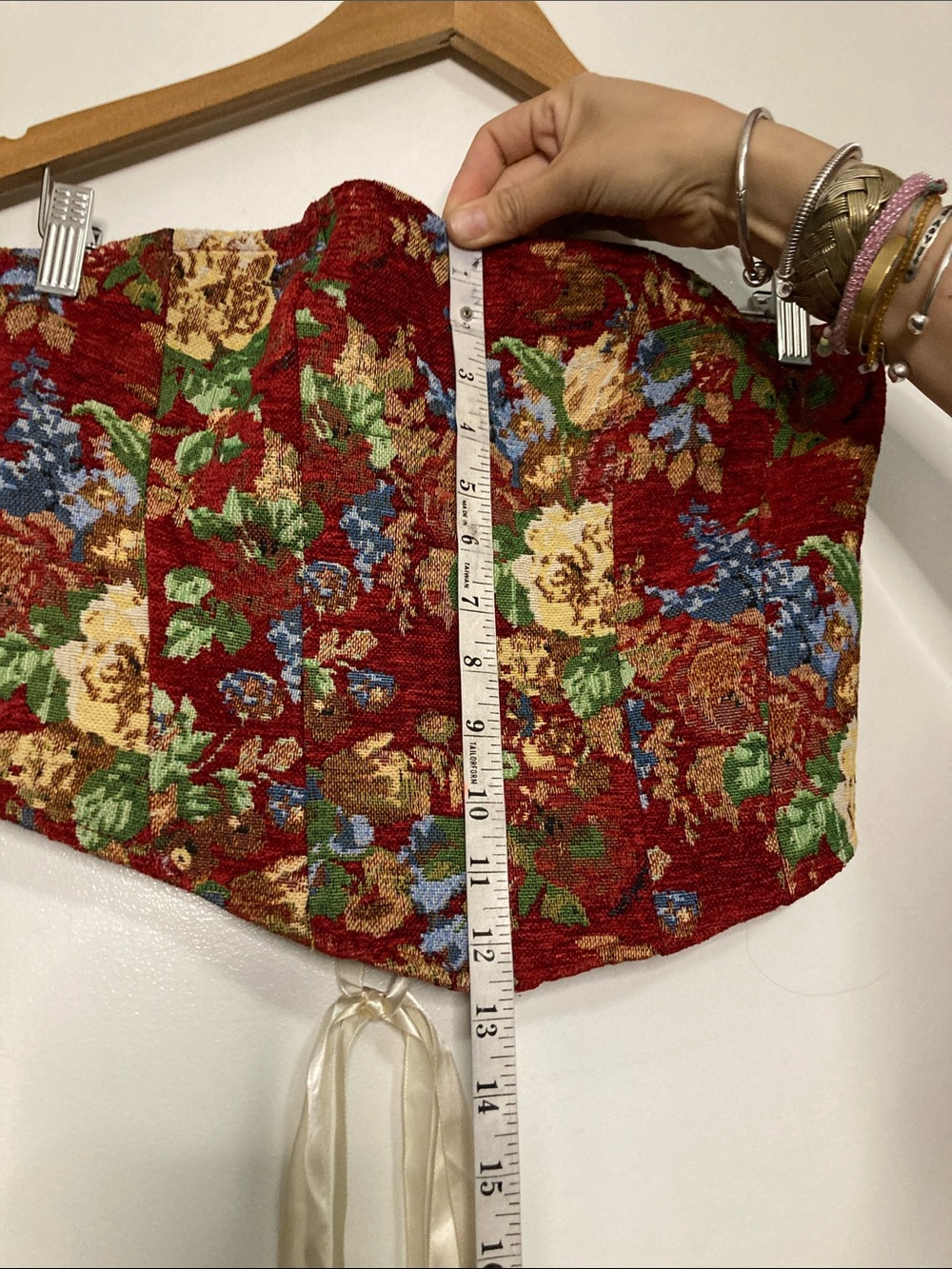 Cider Red Floral Brocade Corset Crop Top - Picture 2 of 6